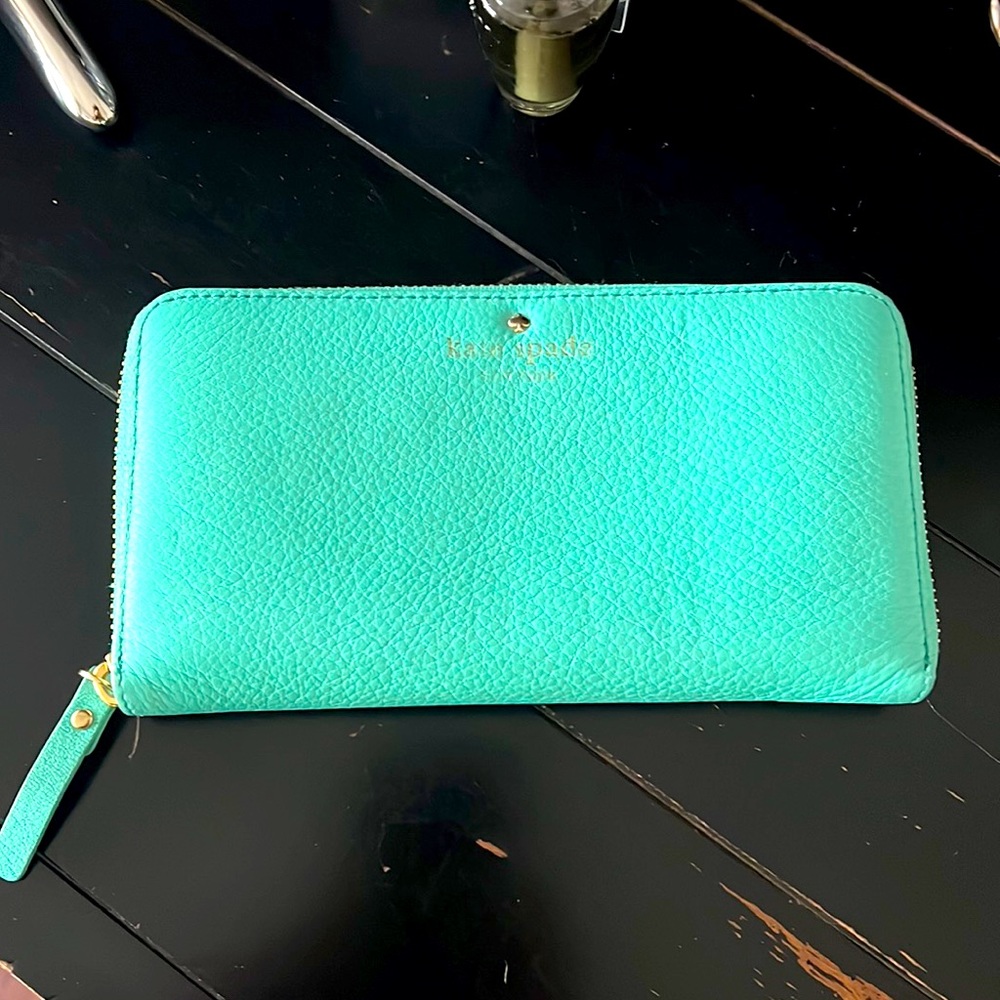Like new teal blue Kate spade zip around wallet!